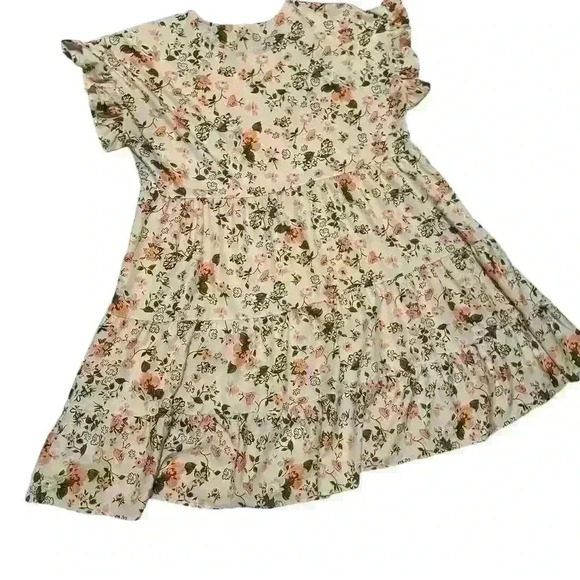 Floral Ruffle Sleeve Tiered Dress - 2XL, Cream and Orange Print - Picture 3 of 3